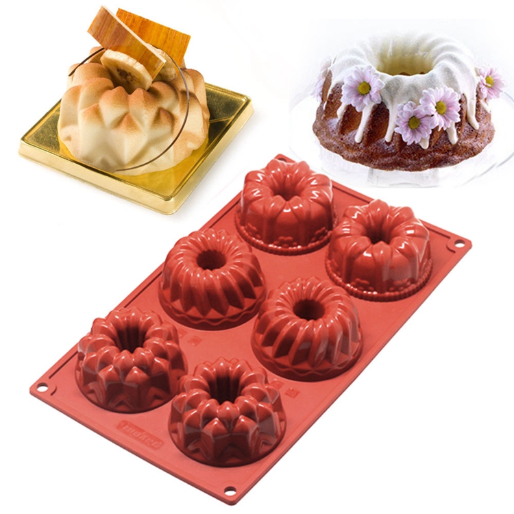 Resistente al calor 6 taza de silicona Bundt Cake Mold molde de silicona para muffins Siicone Spiral Cake Mold