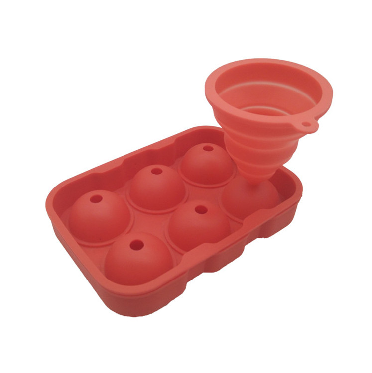 Fabricante 4 6 Cavity Ice Ball Molde, BPA Free Silicone Round Ice Cube Tray with Funnel