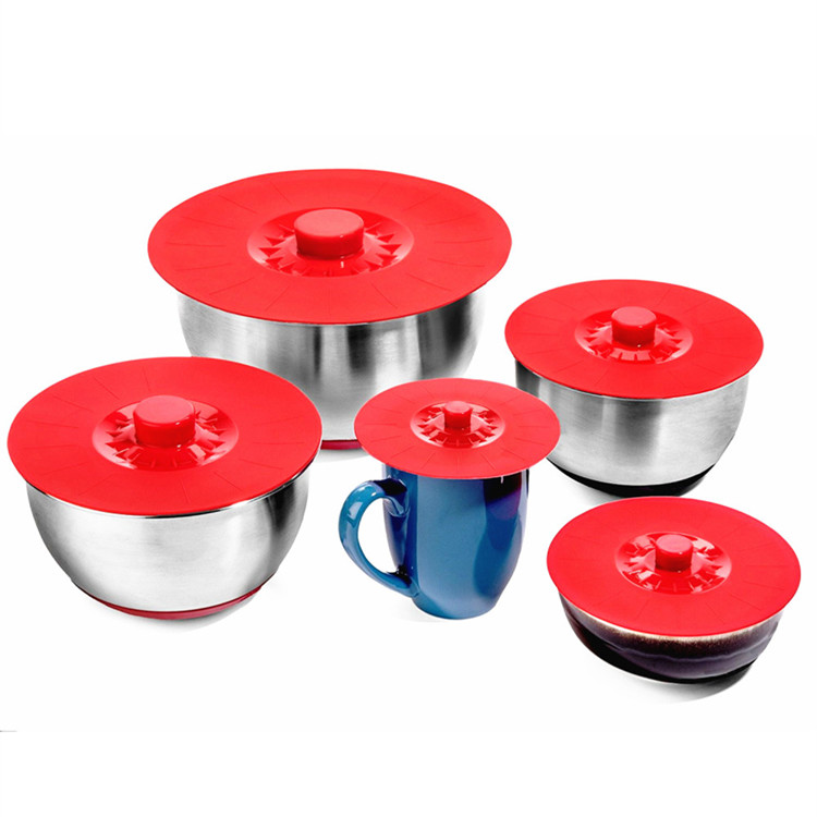 Microwave Oven Safe Flexible Silicone Pot Cover,5 PCS Flower Shape Suction Bowl Cover Lid