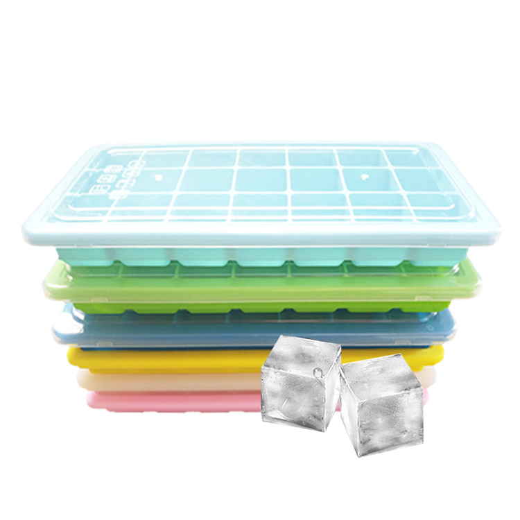 Nieuwe aankomst 21 Cavity Square ijsbak, siliconen ijsblokjesmaker met kunststof deksel