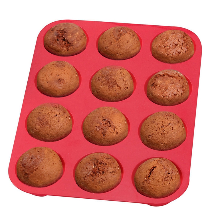 Nonstick Cake Pan FDA silikon 12 fincan muffin tava, ısıya dayanıklı silikon pasta fırın tepsisi
