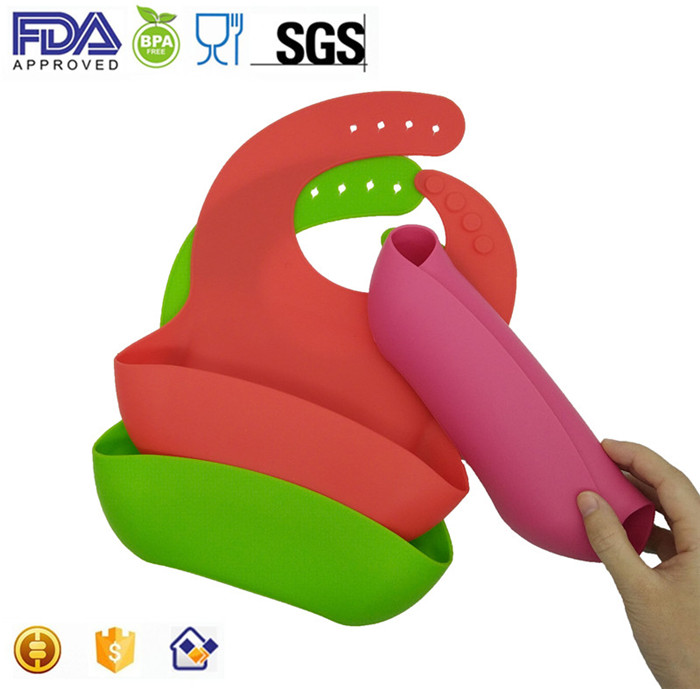 OEM FDA Approved Waterproof Silicone Baby Bibs with Wide Catcher