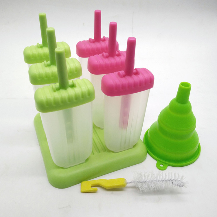 PP plastic popsicle mold with silicone funnel and cleaning brush