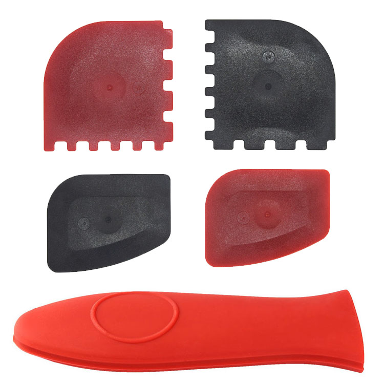 Plastic Grill Pan Scraper Set Tool, Silicone Hot Handle Holder for Frying Pans