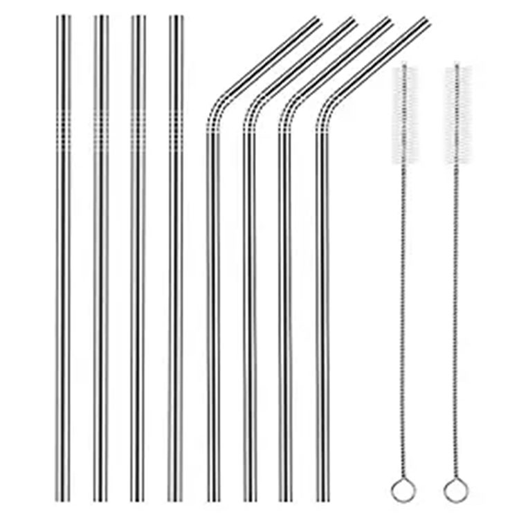 Conjunto de 8 palhinhas de aço inoxidável longas palhinhas de metal 10,5 polegadas para copos