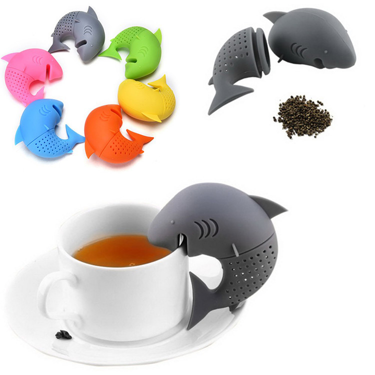 シャークティーインフューザー、高品質のシリコン茶注入器動物の形のシリコーン茶インフューザー、シリコンティーストレーナー