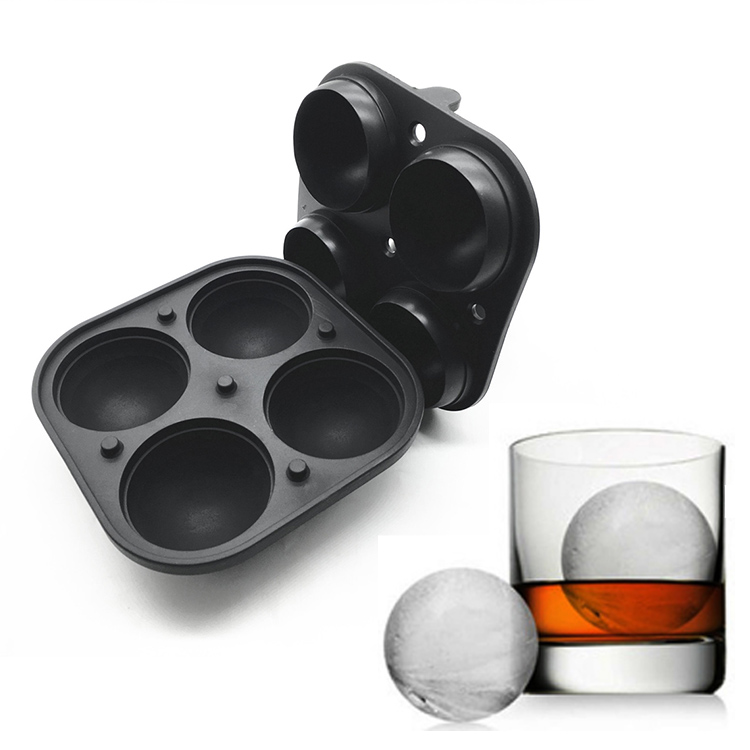 Kugel-Eis-Hersteller-Kugel formt - 4 Eis-Form-runde Eis-Würfel für Getränke Silikon-Behälter-Silikon-Whisky-Eiswürfel-Behälter-Ball-Hersteller