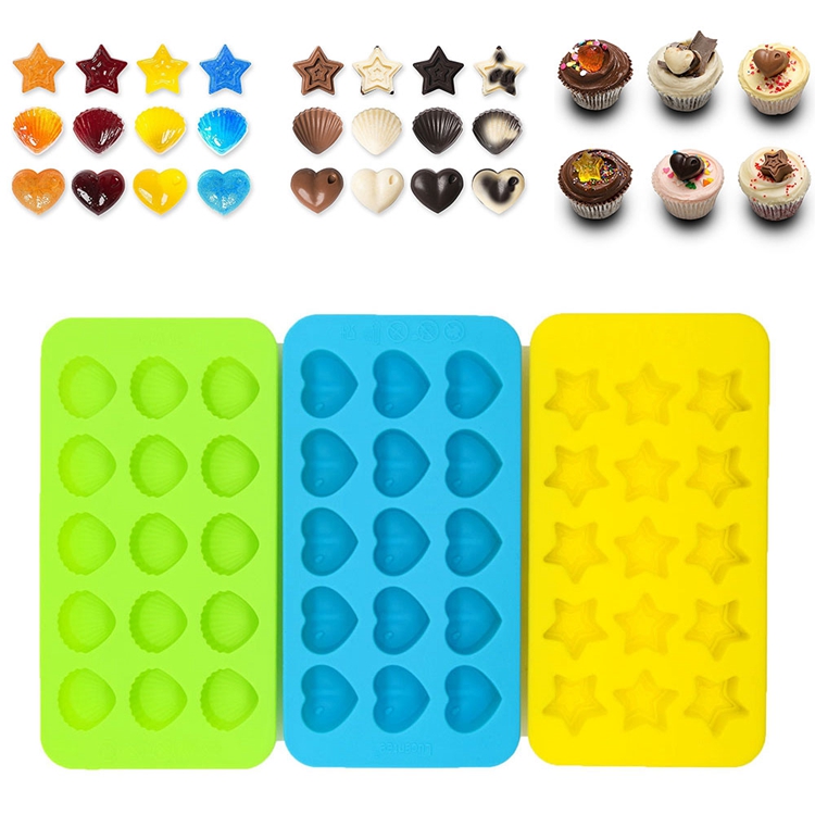 Wholesale Candy Molds and Ice Cube Trays Hearts, Stars and Shells Shape Silicone Chocolate Molds Supplier