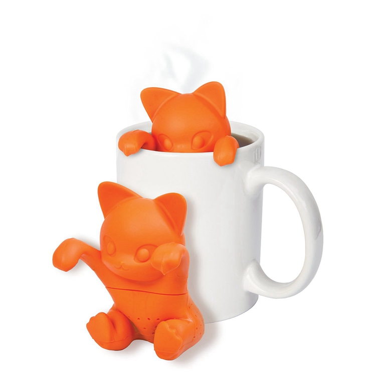Vente en gros Mignon Animal Cadeau Promotionnel Kit de Silicone-Tea Tea Infuser, Kitty Cat Silicone Loose Leaf Steeper