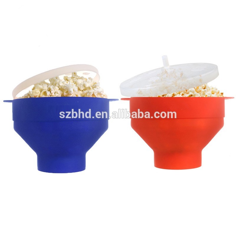 Wholesale Foldable Custom Silicone Microwave Popcorn Popper with Lid, Silicone popcorn maker
