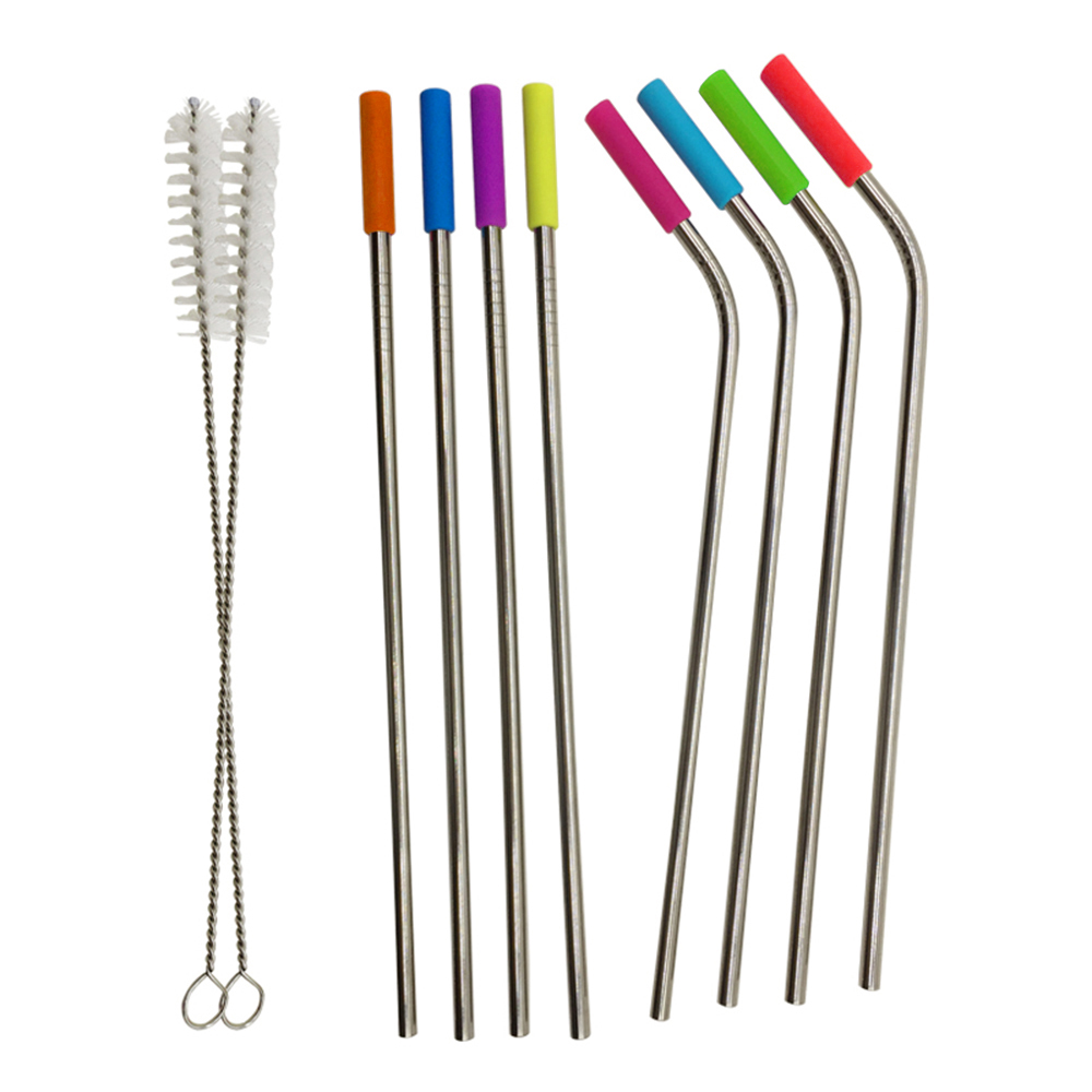 Wholesale Food Grade Reusable Stainless steel straws Set with Silicone Mouth
