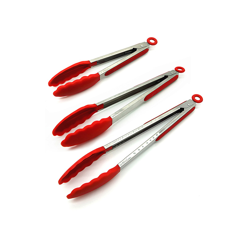 Wholesale Silicone Stainless Steel Tongs With Non-slip Silicone Grip Kitchen Food Tongs