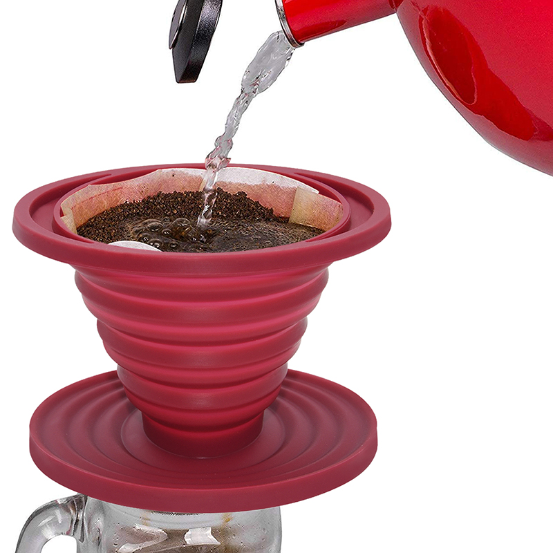 Großhandel slick tropft wiederverwendbarer kaffee filter kegel zusammenklappbar gießen über kaffee maker silikon kaffee dripper
