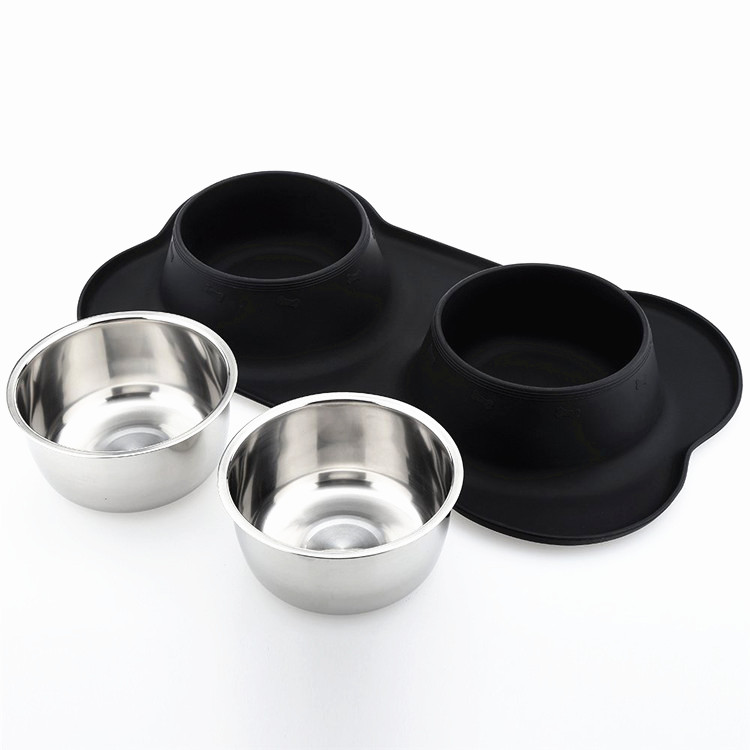 Wholesale Stainless Steel Travel Dog Bowls,Pet Dog Cat Feeding Bowls with No Spill Silicone Mat