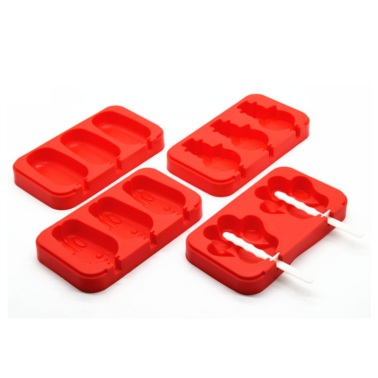 set of 4 Silicone Cute Ice Pop Mold with Lid, Ice Cream Bar Mold Popsicle Molds DIY Ice Cream Maker with sticker