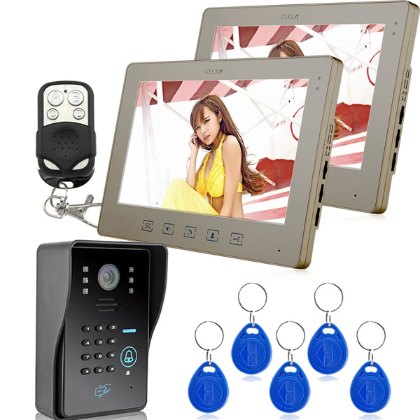 1V2 10inch Video Door Phone Doorbell Intercom System Unlock Via RF Card and Password   PY-V1001MJIDS12
