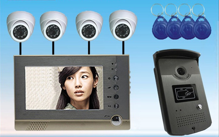7-дюймовый ВЧ Card видео-телефон двери Intergrate с IP-камера PY-V7DVR-FD