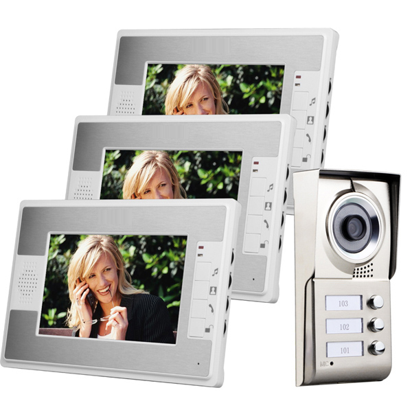 Home Security Intercom System 7" LCD Video Door Phone Kit Support  3 Families  PY-V812MC13