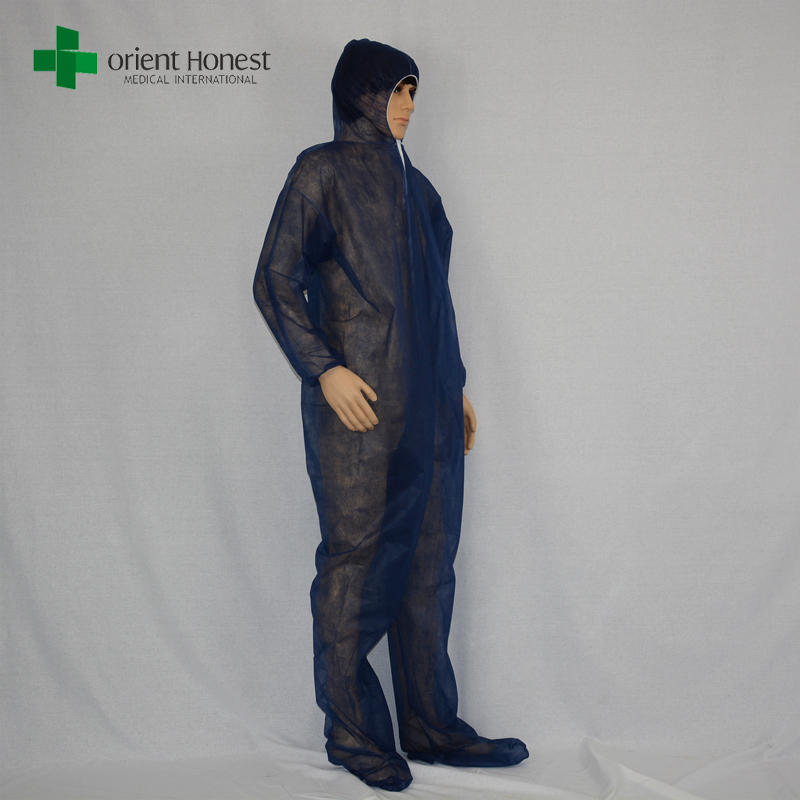 China blue disposable coveralls manufacturer, PP body protective clothing,non-woven breathable coverall