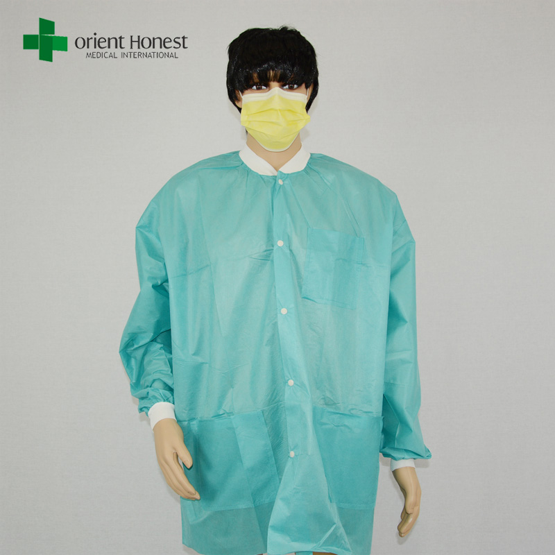 China exporter for green SMS lab coats,three pockets disposable hospital lab coat,hot selling SMS lab coats wholesale