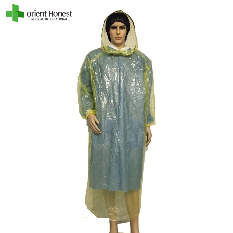 China factory for yellow color disposable PE emergency poncho with black tape