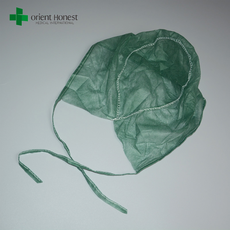 中国工場使い捨てドクターキャップ、病院不織布外科医のキャップ、緑のスクラブ手術用キャップ