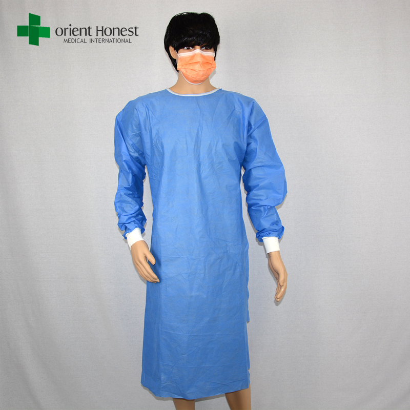 China fabricante bata quirúrgica, China fabricantes de batas desechables, azul no tejidas bata quirúrgica con proveedor