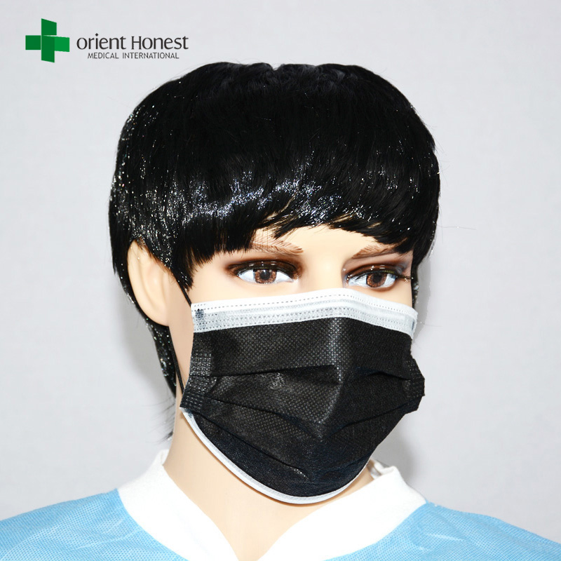 eksportir Cina untuk sekali pakai masker bedah hitam, isolasi medis masker wajah, non-woven wajah masker 17,5 * 9.5cm