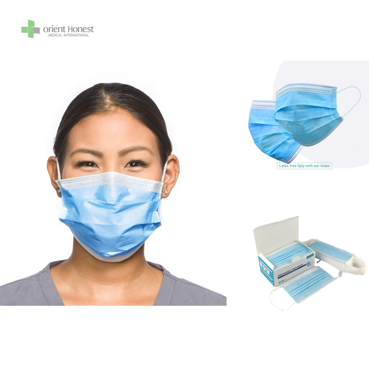 Disposable  3ply medical mask with earloop with CE ISO13485 FDA hubei manufacturer