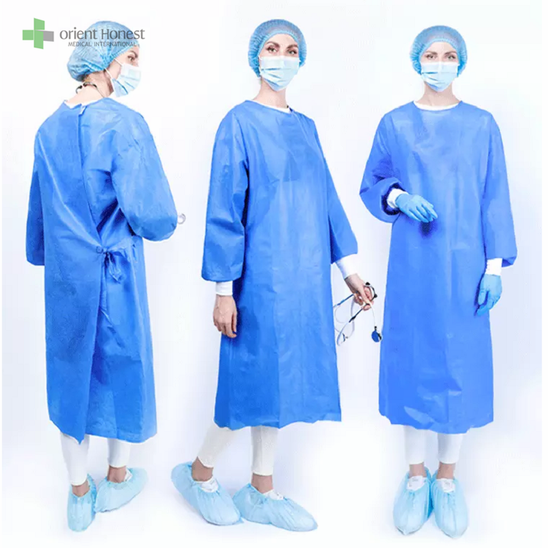 Vestido quirúrgico reforzado desechable con puños de punto Fabricante médico ISO13485 CE FDA
