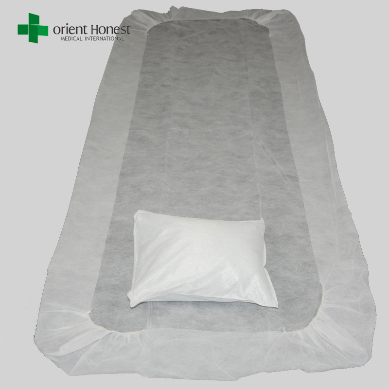 Flame resistant disposable pillow cover and bed sheet , cheap price disposable hotel bed sheets , disposable non woven bed sheet set manufacturer