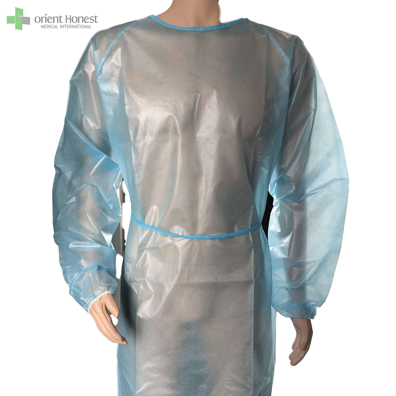 Level1 level2 level3 blue disposable isolation gown PP+PE coated inclined shoulder waterproof
