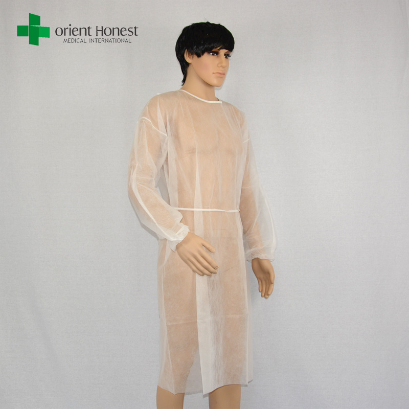 PP20g fabricant de robe d'isolement de la Chine, robe d'isolement blanc pour l'hôpital, robes d'isolement de médecin à bas prix