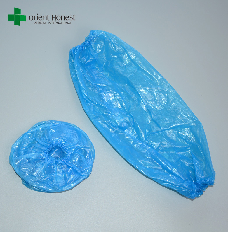 Lengan sekali pakai plastik, pelindung lengan tahan air untuk lengan dengan elastis pada manset - biru