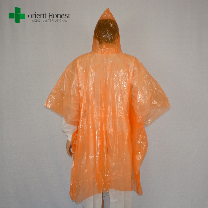 Poncho Rain Poncho ตั้งค่า PONCHO สีส้มส้มสำหรับผู้ใหญ่ที่มีฝากระโปรงและแขนเสื้อ