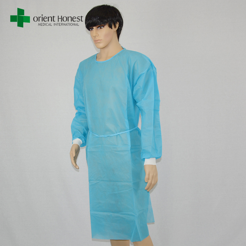 azul polietileno planta vestido cirúrgico, médico PP vestido de isolamento, vestuário de protecção médico
