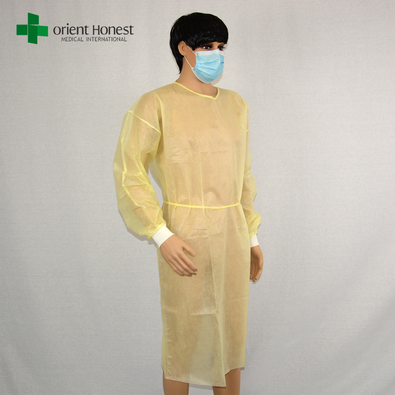 cheap disposable isolation gown yellow,China manufacturer disposable medical gown,nonwoven hospital gowns