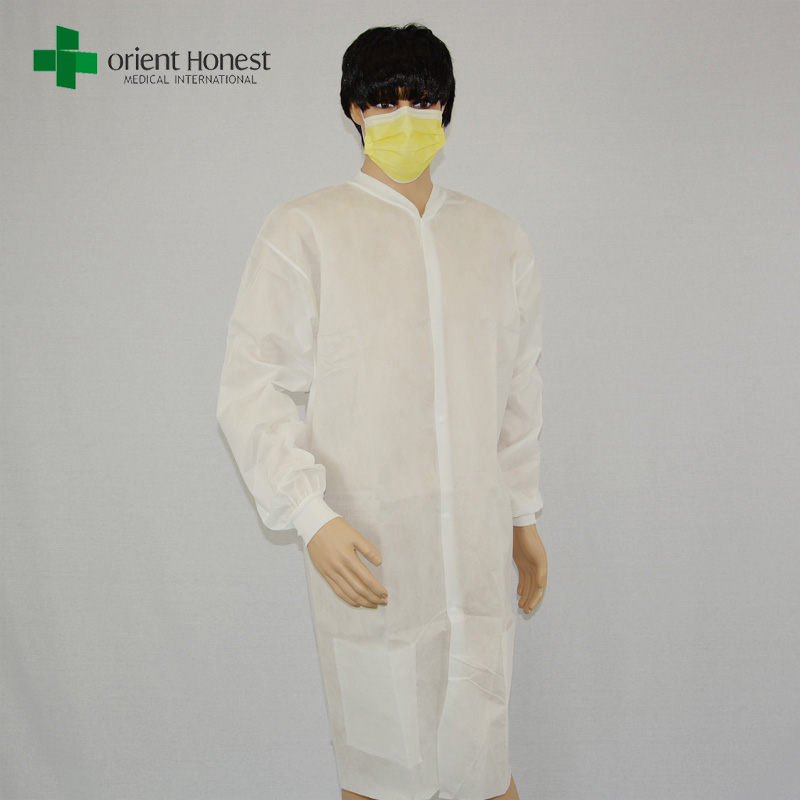 murah pp jas lab sekali pakai, putih PP30g lab antistatik mantel, steril kemasan sekali pakai jas lab
