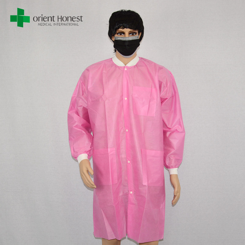 berwarna jas lab dengan rajutan manset, pabrik custom made jas lab merah muda, berkualitas baik produsen vistor coat