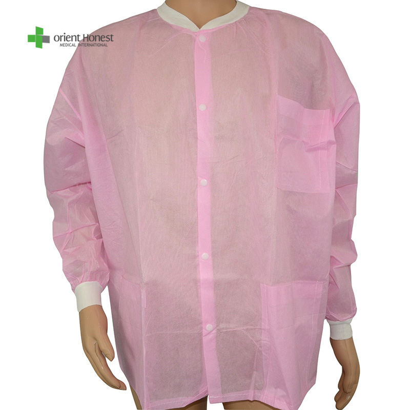 disposable PP workear non woven one time use pink colour lab coat