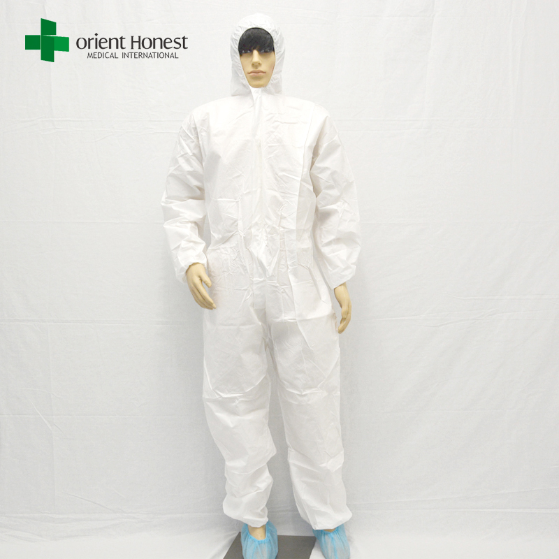 blanc jetable coverall, coverall jetable avec capuche, jetable type coverall 5 non tissé
