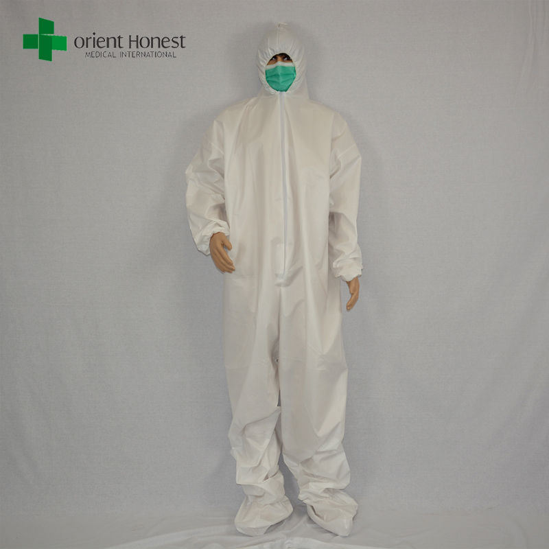 disposable white coveralls with boot cover,chemical protective clothing,SF disposable clothes supplier