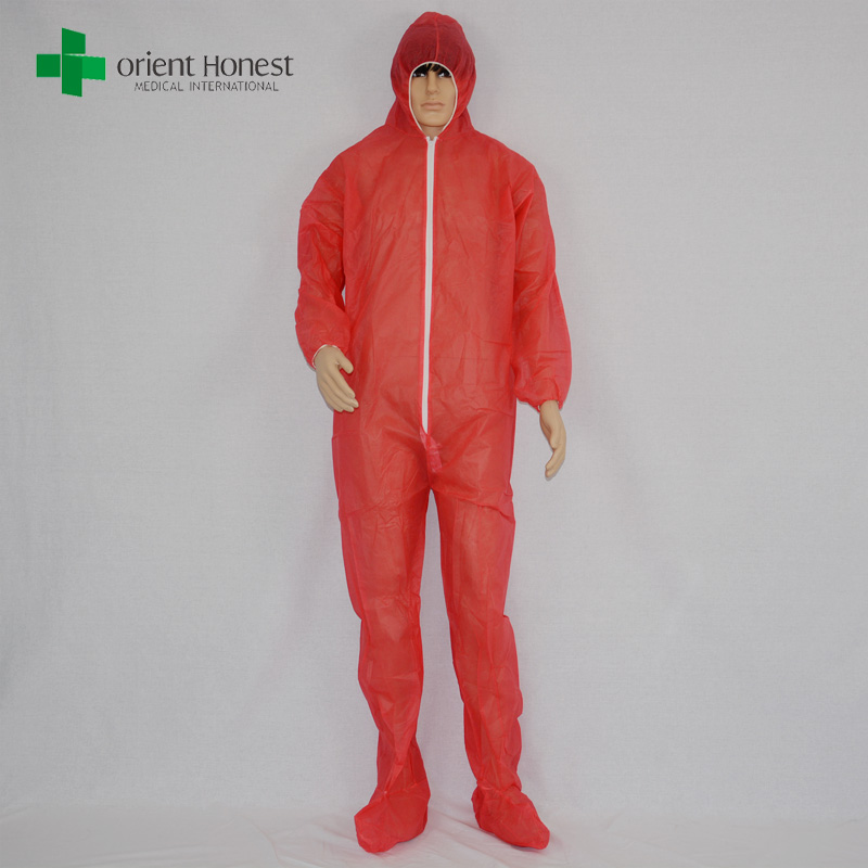 disposable work suits manufacturer,disposable clothing with boots,disposable red coverall PP