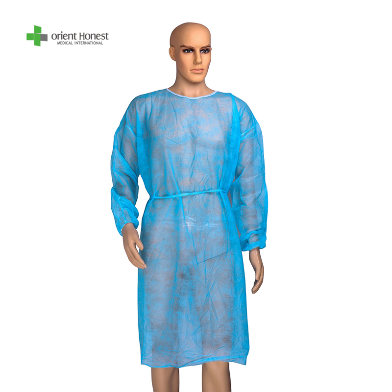 elastic cuffs tie on waist and neck disposable gown with PP fabric