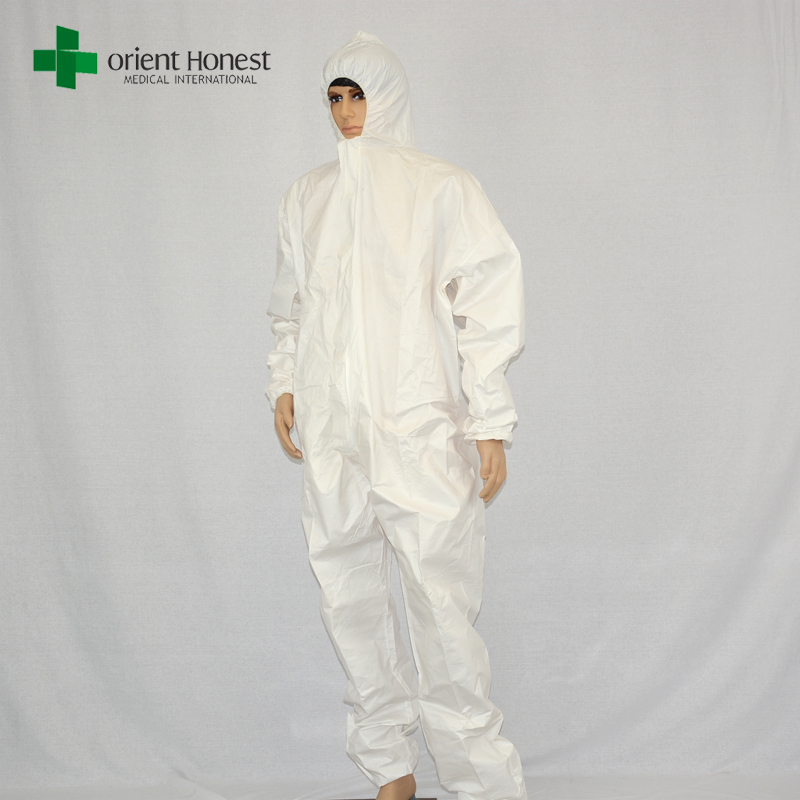高品質の使い捨て不浸透性のつなぎ服、白使い捨て保護オーバーオール、防水使い捨て防護服