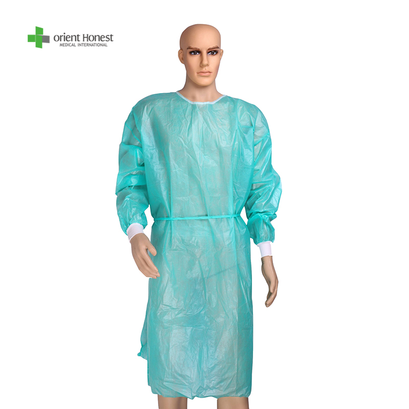 knitted cuffs and tie on the waist disposable gown