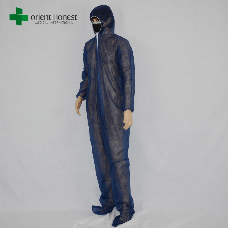 nonwoven coverall with boots cover,non-woven protective clothing, blue protective clothing coverall