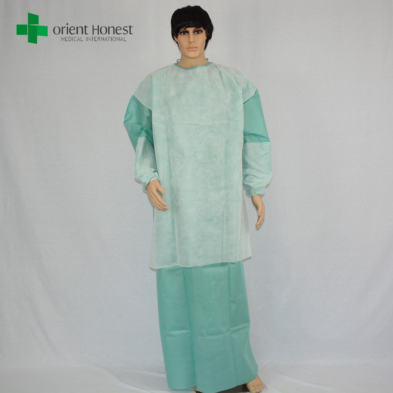 the best qualtiy EO sterile packing disposable PE film reinforced surgical gown manufacturer in China