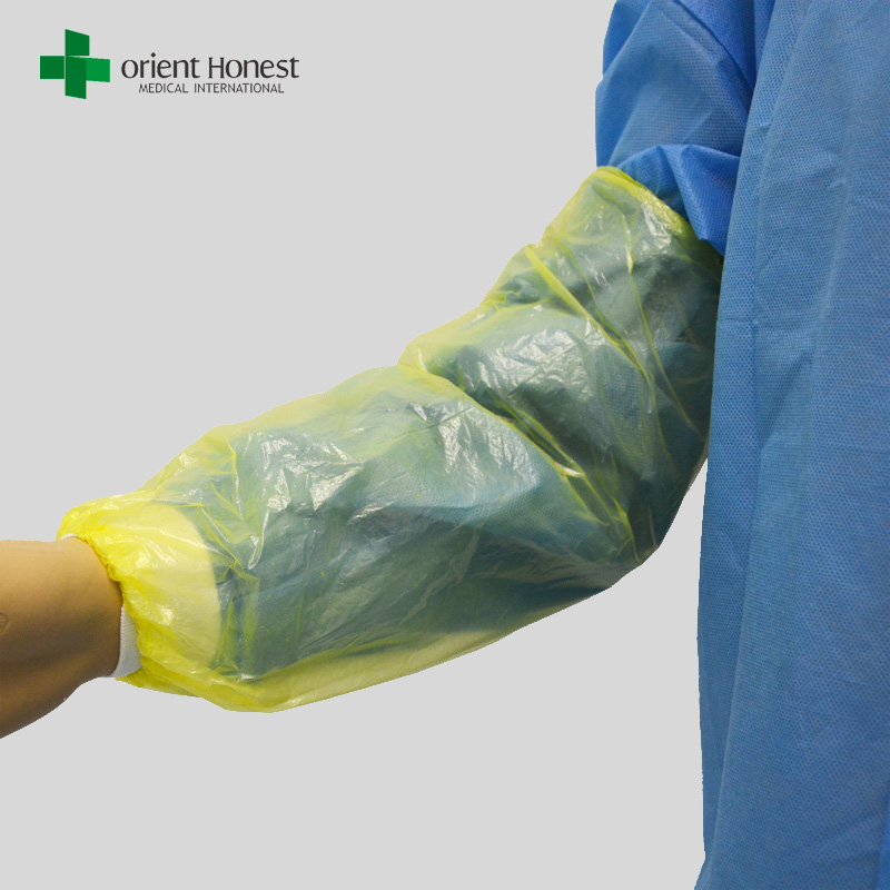 impermeables claros fundas de plástico, mangas del brazo médicos, amarillo PE cubiertas de manga elástica