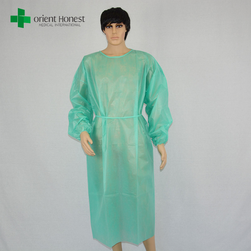 fabricant de robe d'isolement étanche à l'eau, blouses jetables médicaux jetables robe verte en plastique